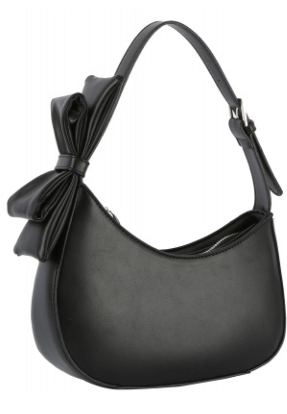 Black Smooth Bow Strap Shoulder Handbag