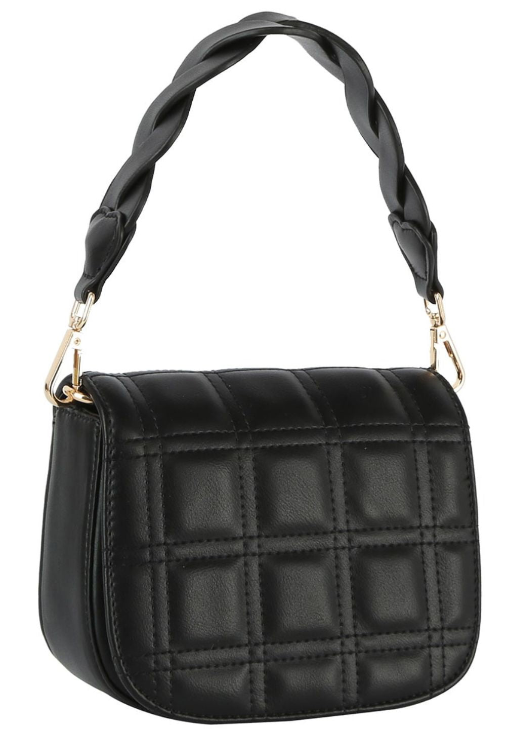 Black Quilted Flap Satchel Handbag