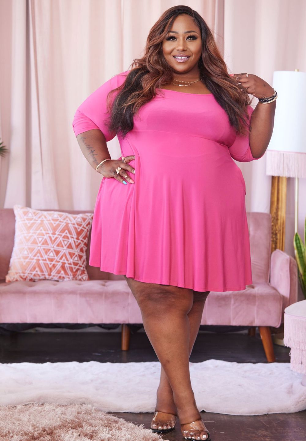 Hot Pink Plus Size Dress, Pink Plus Size Outfits