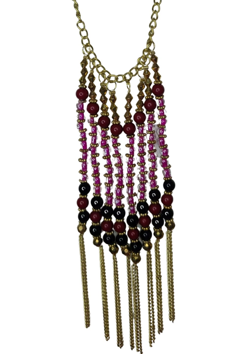 Necklace Purple Beaded Fringe 21