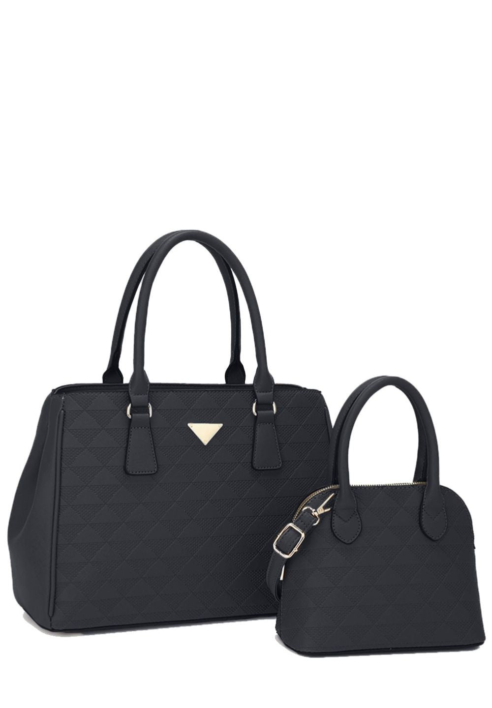 Black 2in1 Triangular Pattern Satchel Handbag