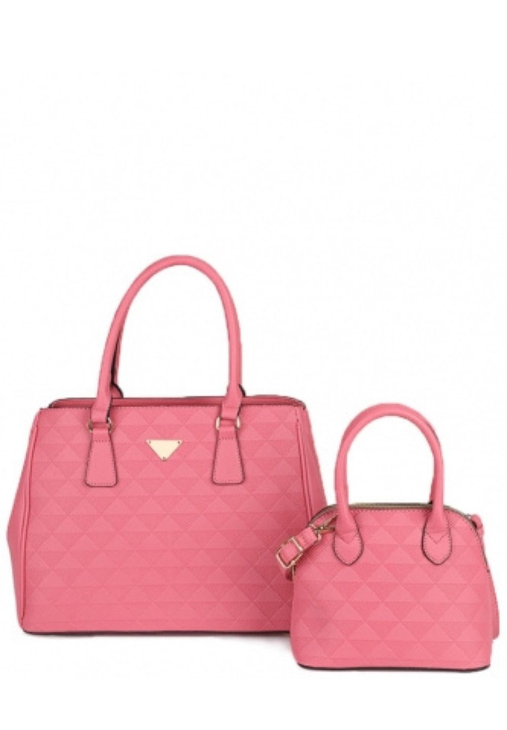 Pink 2in1 Triangular Pattern Satchel Handbag