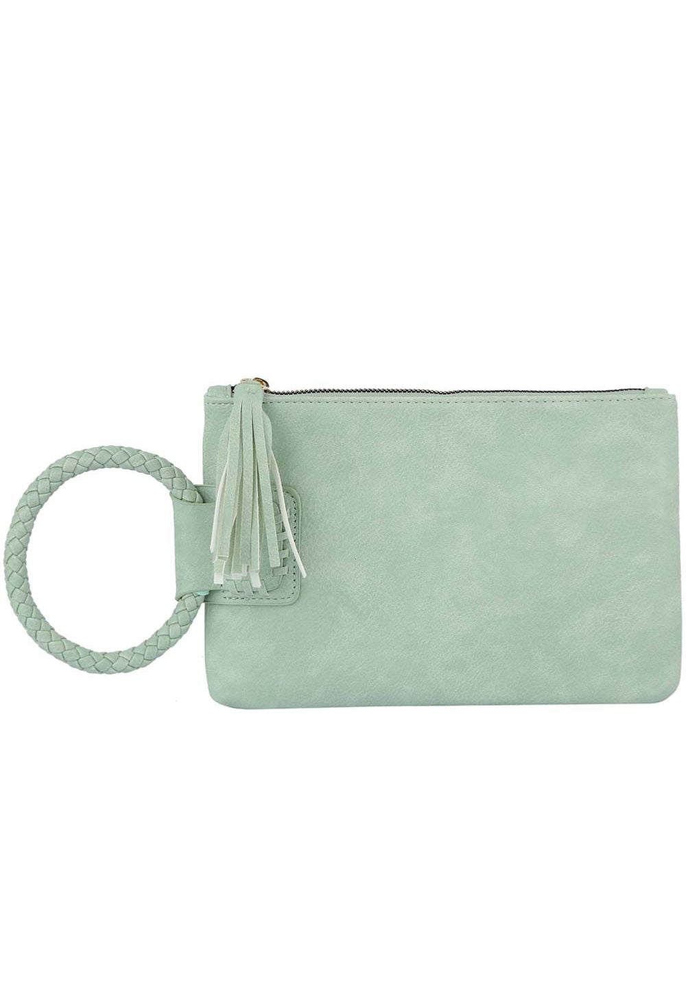 Mint Fashion Tassel Cuff Handle Clutch Handbag