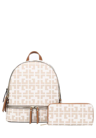 2 in 1 Patterned Backpack White