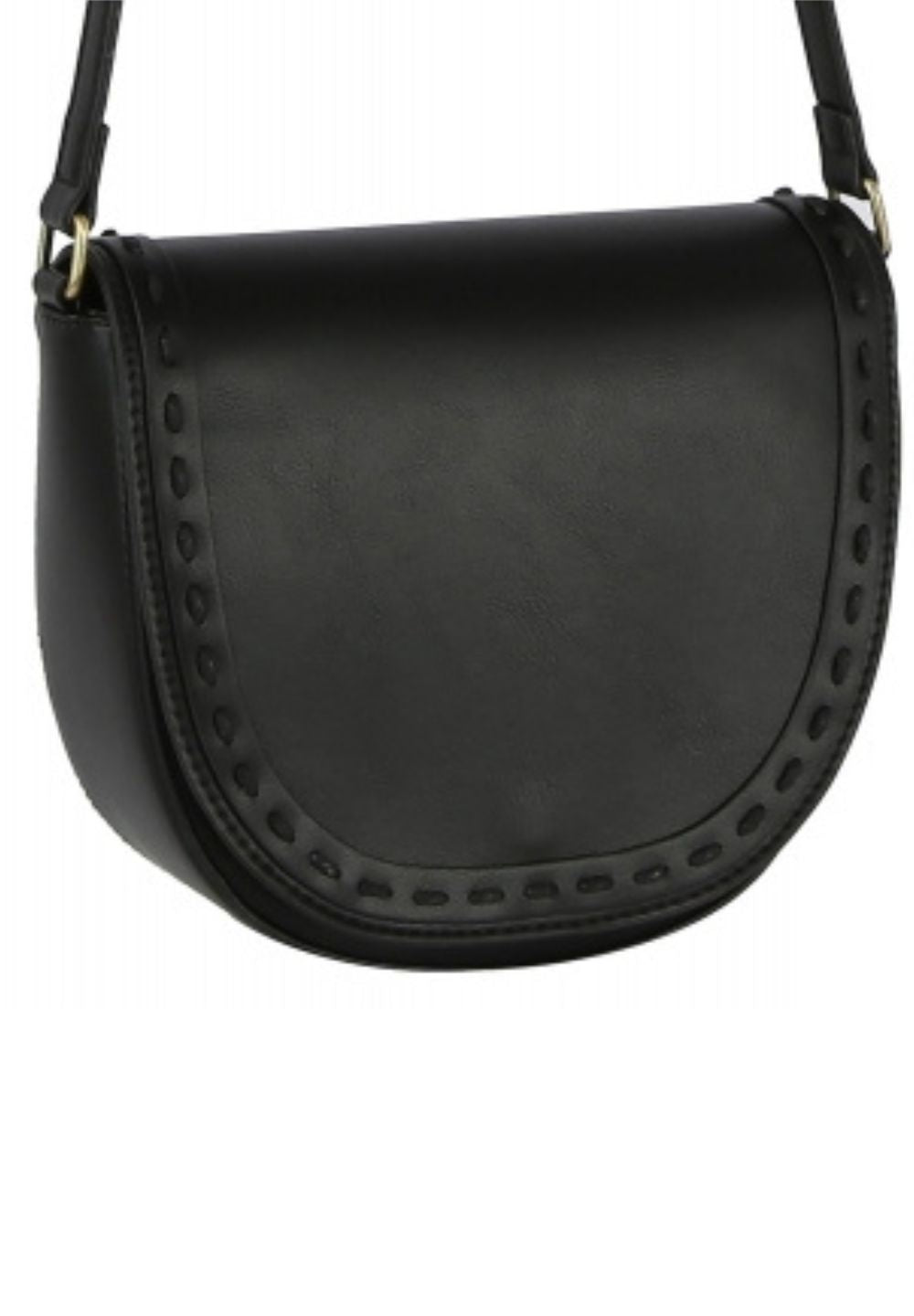 Black Stitch Flap Crossbody Handbag