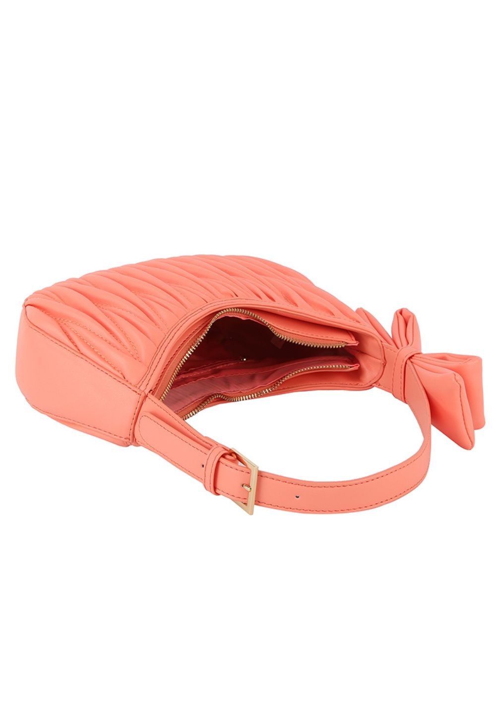 Coral Bow Strap Chevron Quilted Hobo Shoulder Handbag