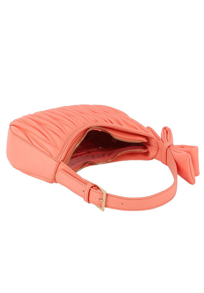 Nude Bow Strap Chevron Quilted Hobo Shoulder Handbag