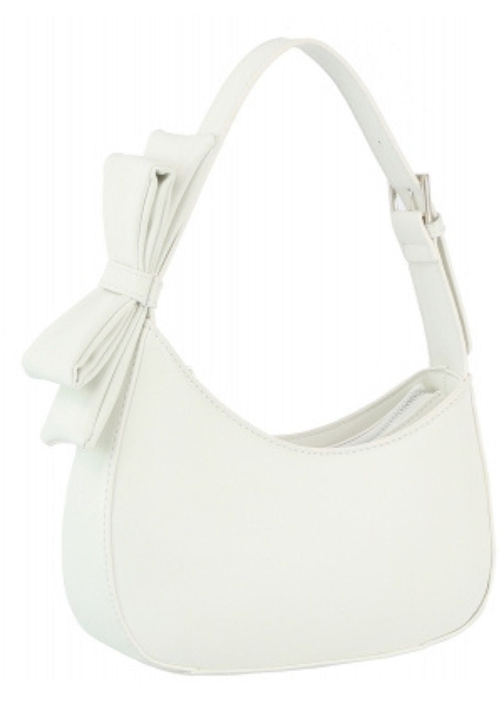 White Smooth Bow Strap Shoulder Handbag