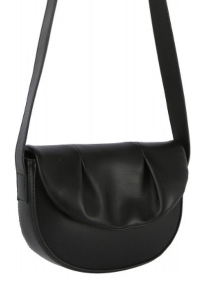 Black Pleated Flap Crossbody Handbag