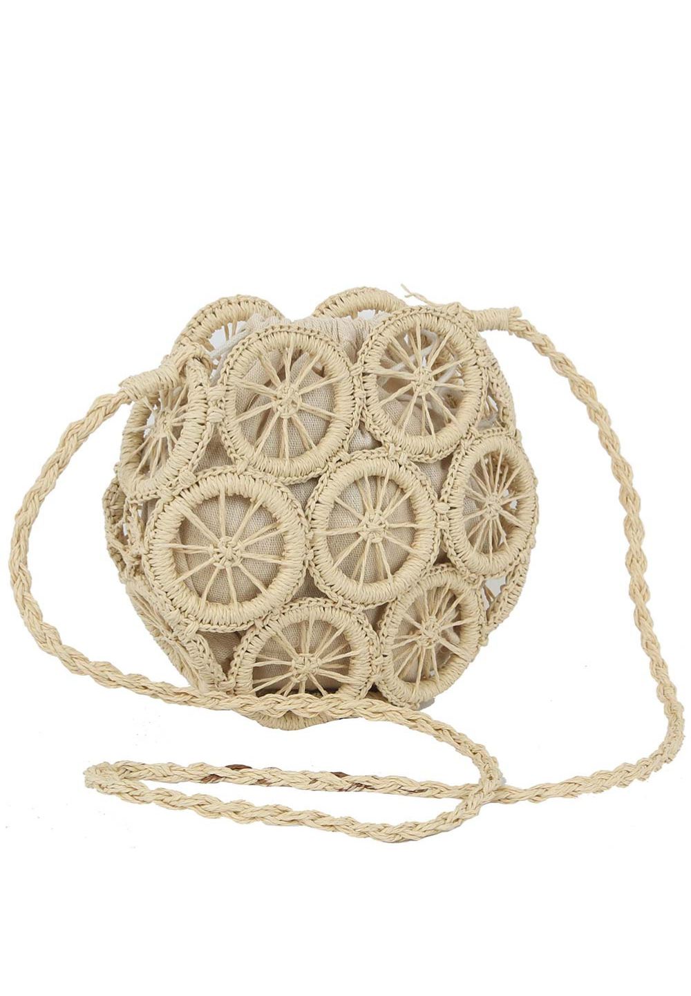 Beige Straw Crochet Crossbody Handbag