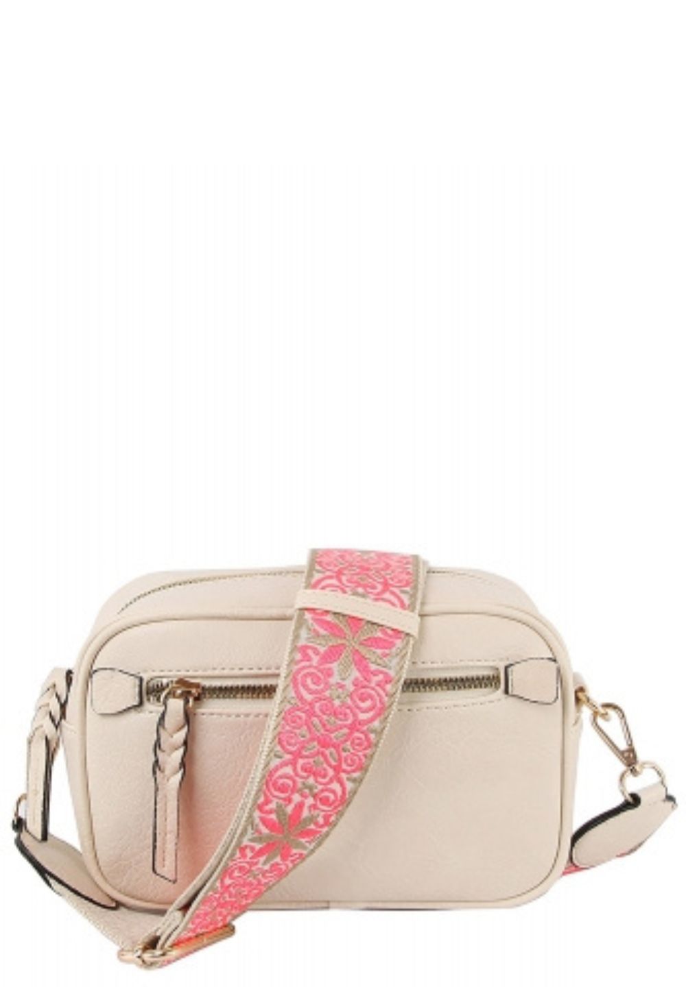 Beige & Pink Guitar strap Crossbody Handbag