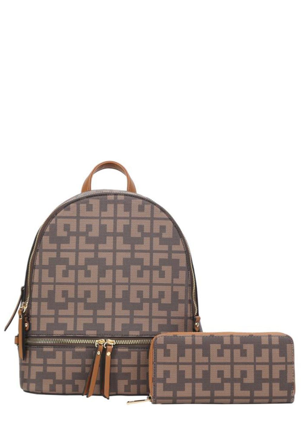 2 in 1 Patterned Backpack Brown