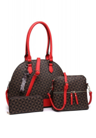 Red Monogram 3-in-1 Dome Satchel Set Handbag