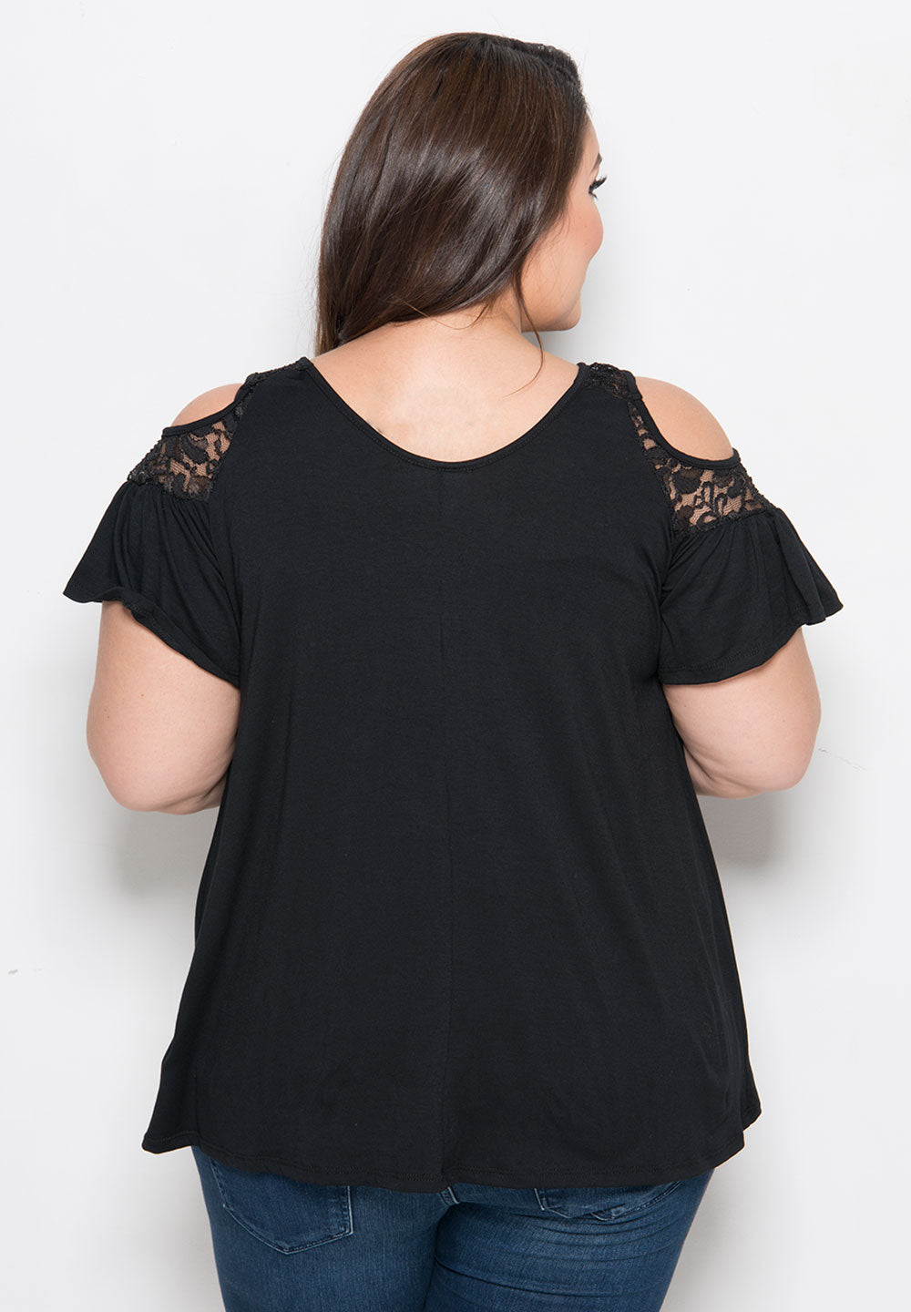 Women's Plus Size Tops | Stacy Cold Shoulder Top in Black | SWAK