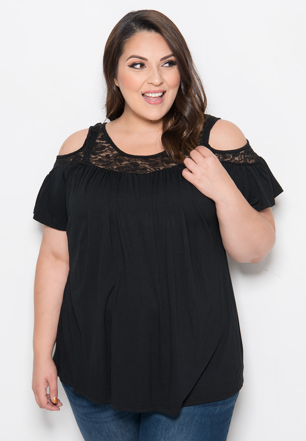 Women's Plus Size Tops | Stacy Cold Shoulder Top in Black | SWAK Designs